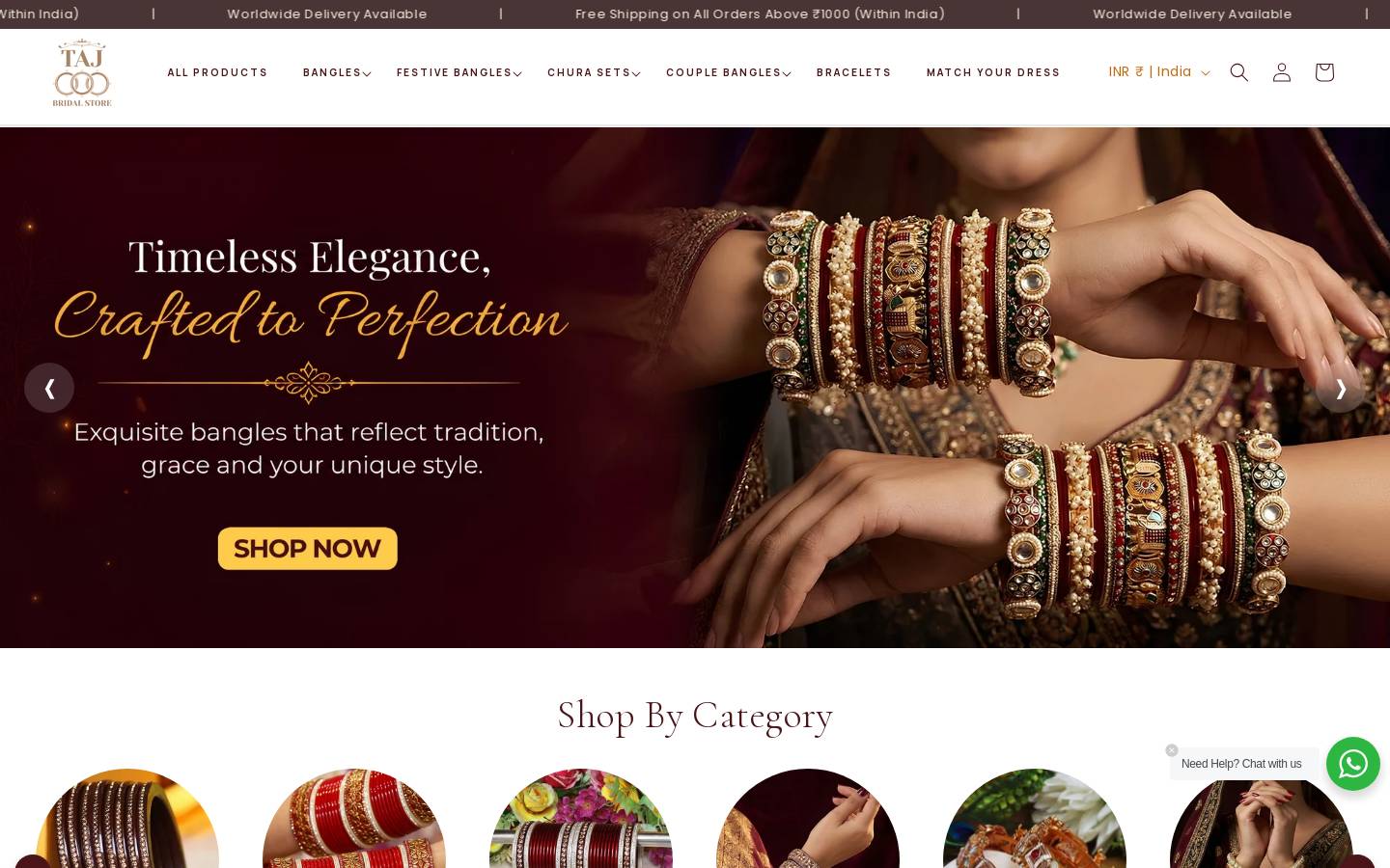tajbridalstore.in homepage screenshot