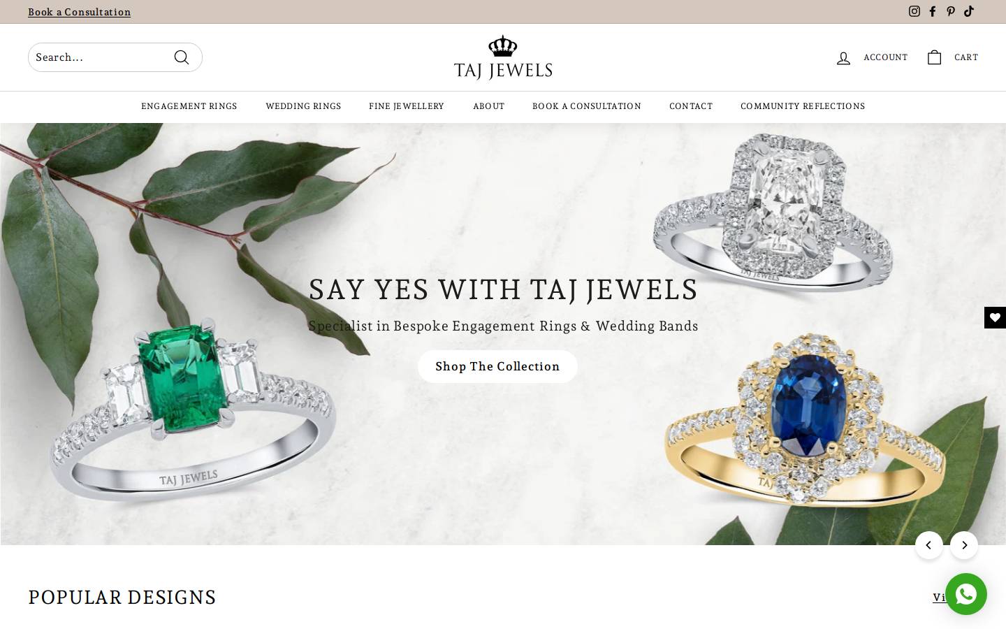 Taj Jewels homepage screenshot