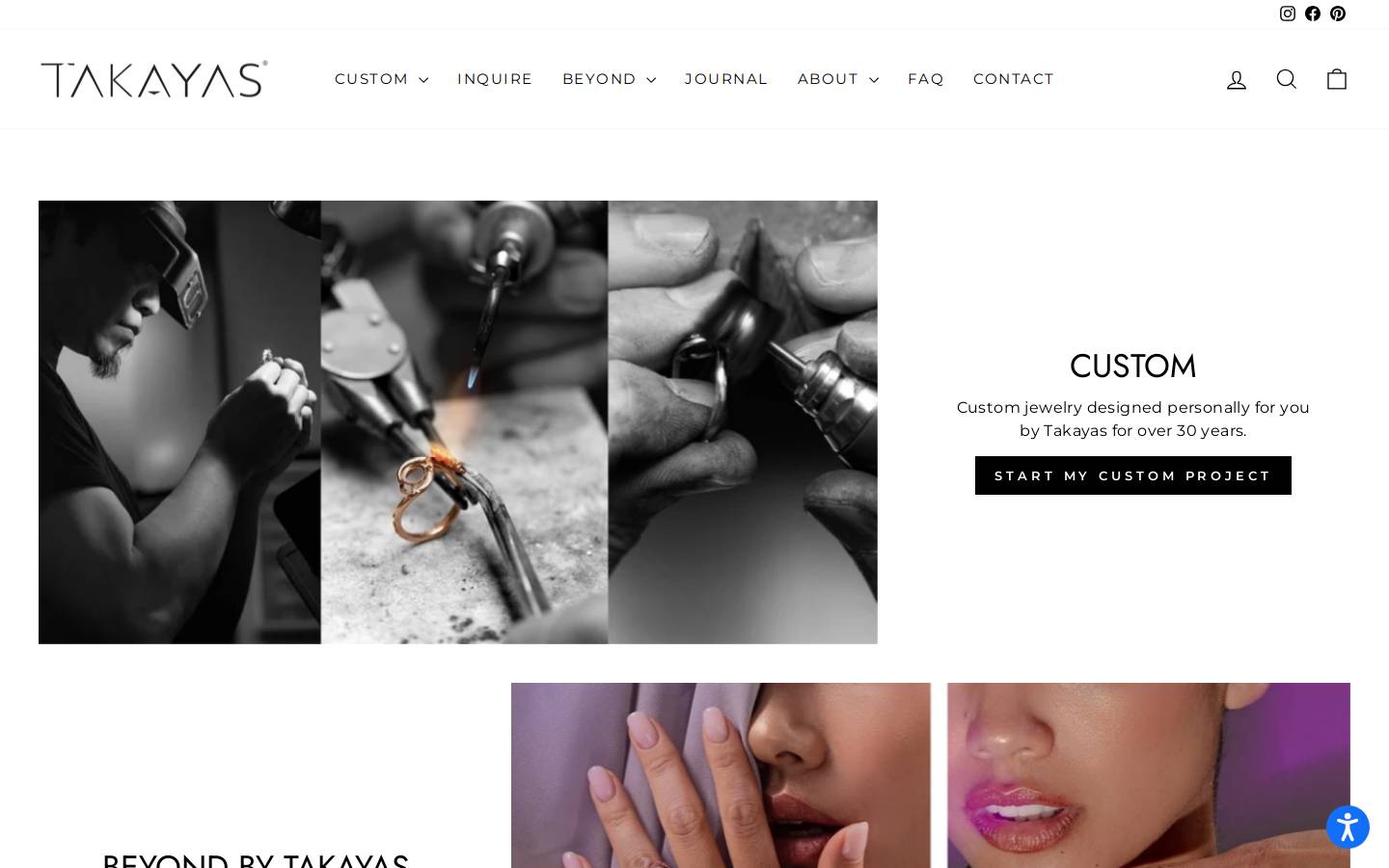 takayascustomjewelry.com homepage screenshot