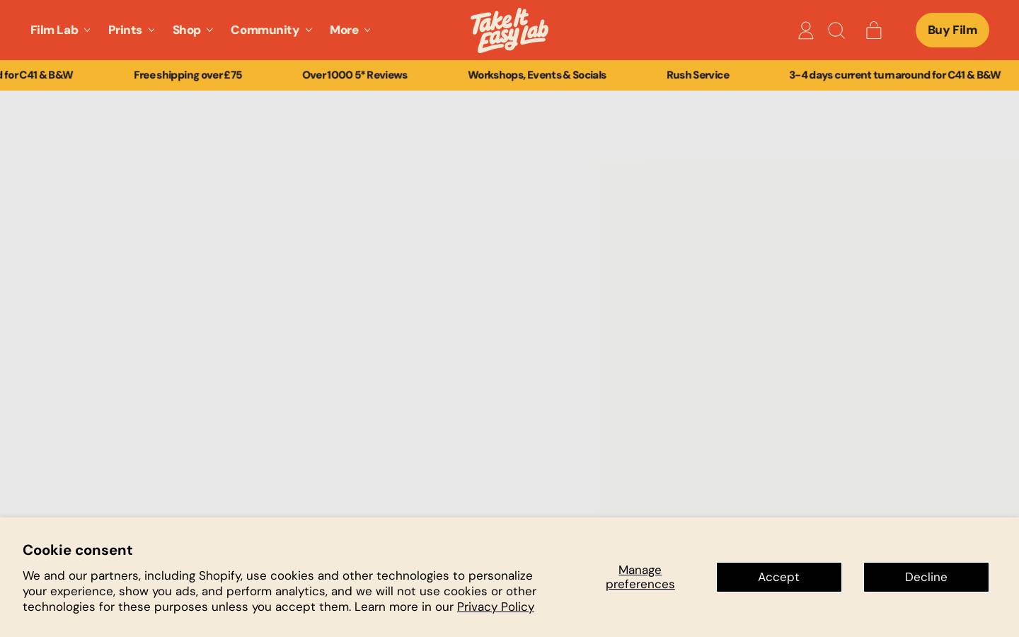 Take It Easy Film Lab homepage screenshot