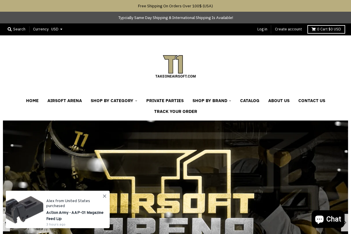 takeoneairsoft.com homepage screenshot