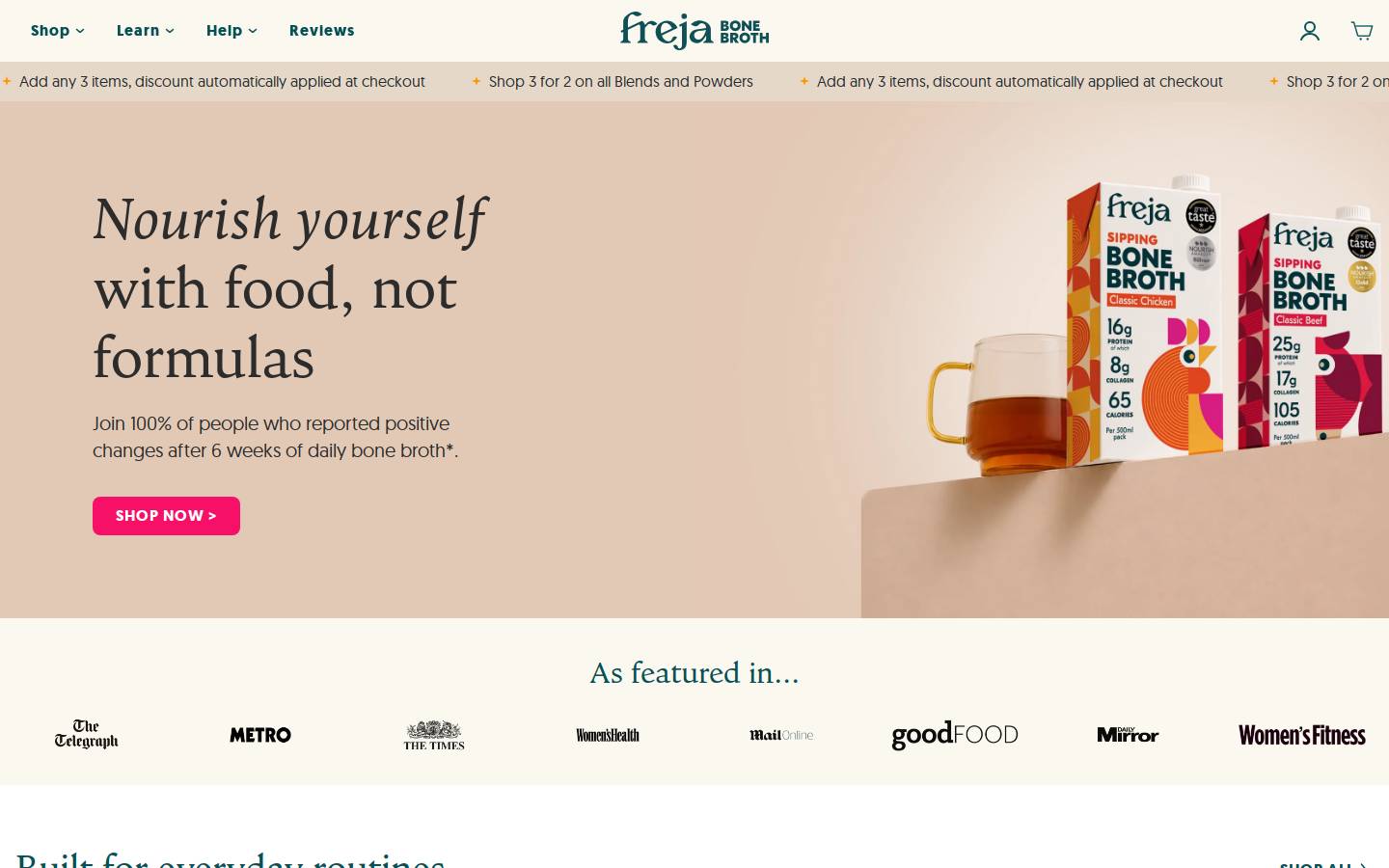 Freja Bone Broth homepage screenshot