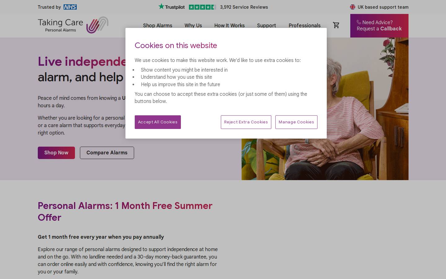 Taking Care homepage screenshot