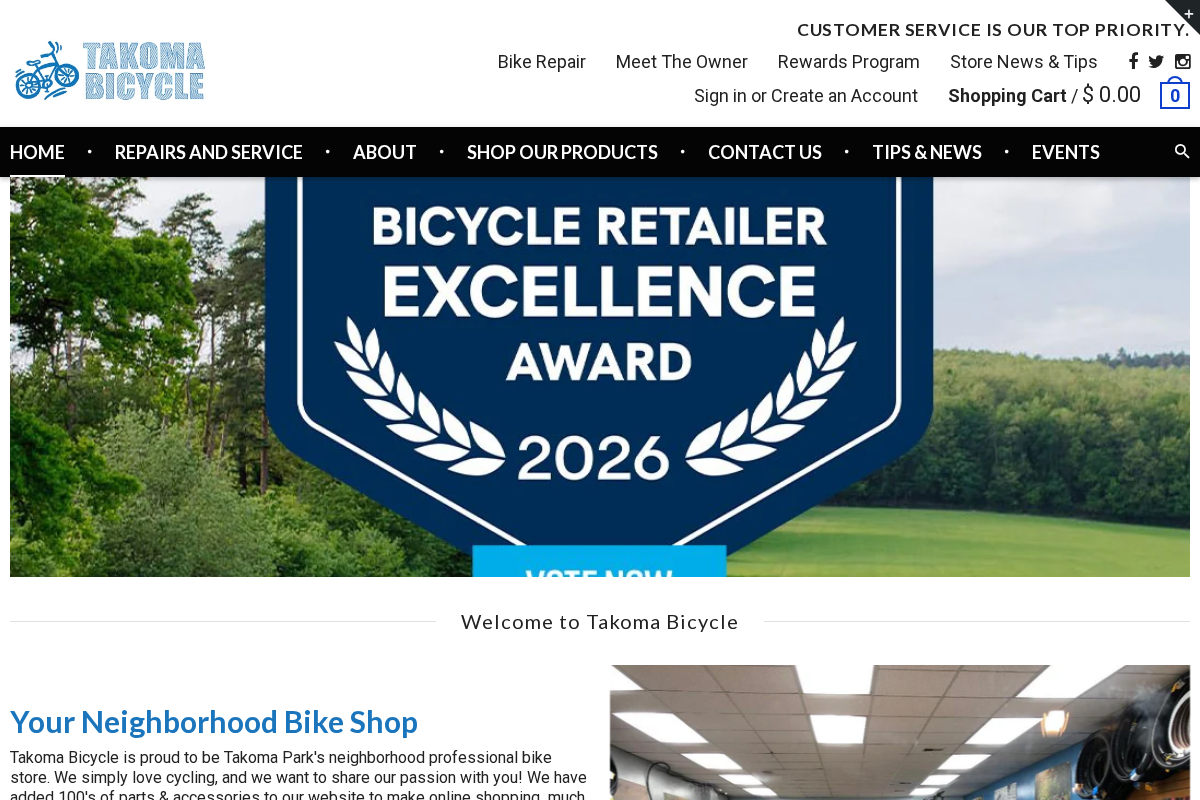 Takoma Bicycle Shop in Takoma Park MD homepage screenshot