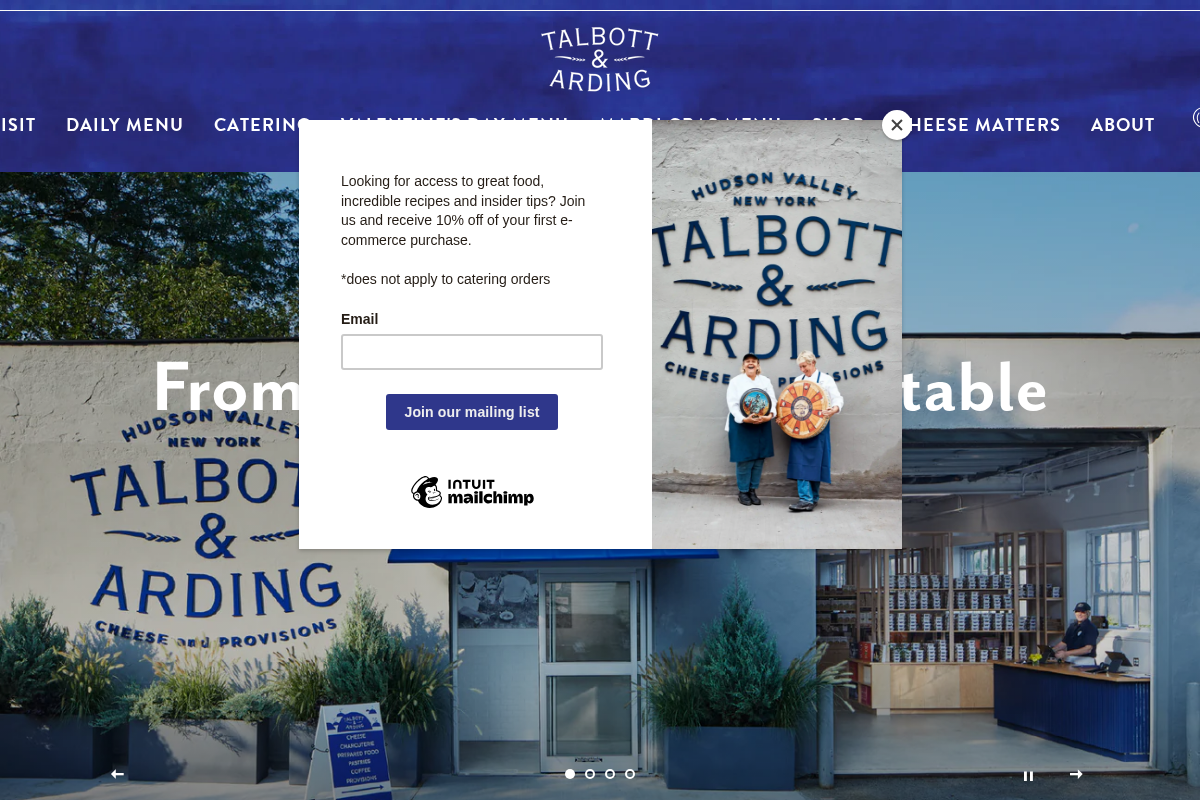 Talbott & Arding Cheese and Provisions homepage screenshot
