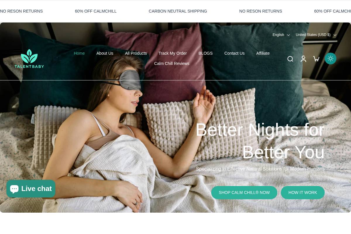 Talentbabyshop homepage screenshot