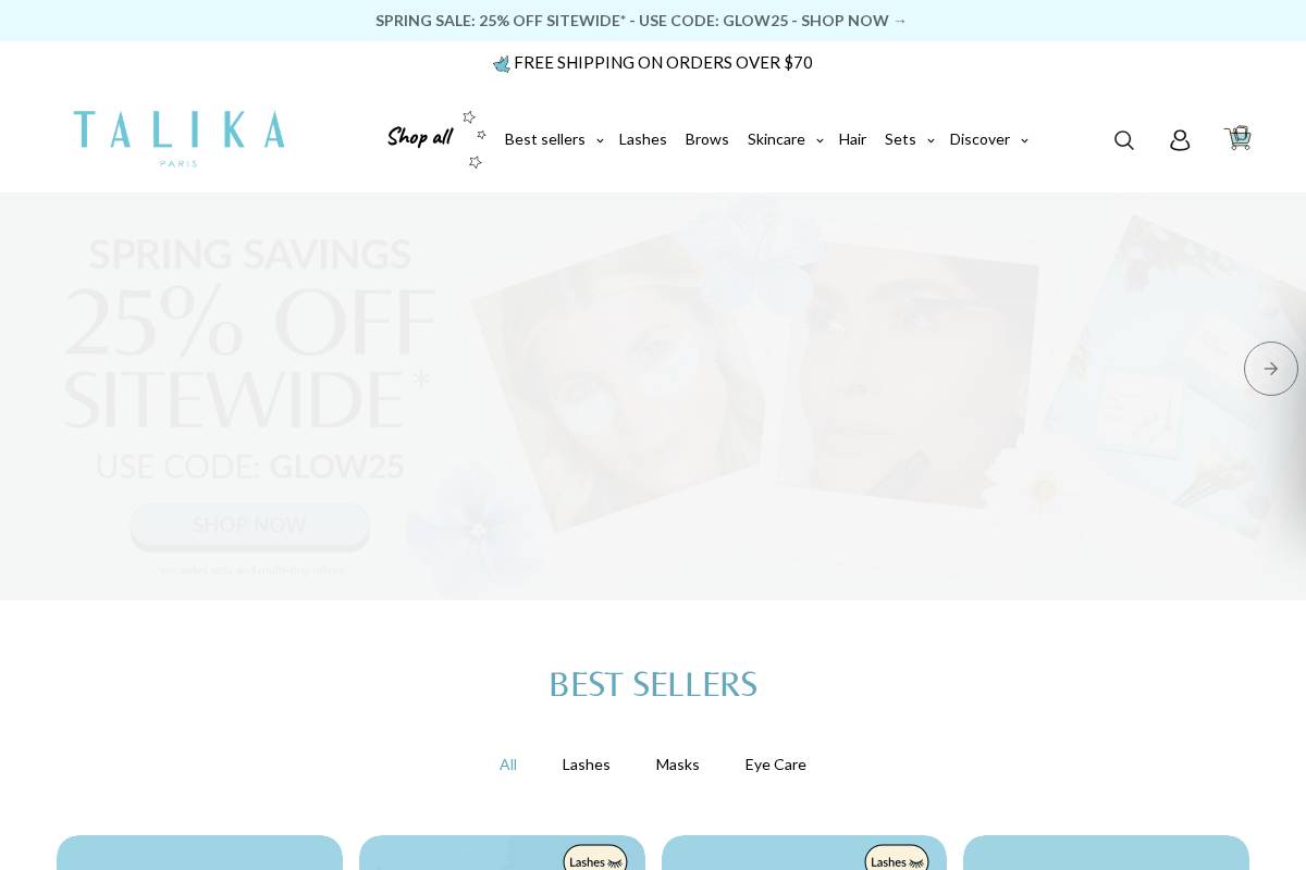 talikacosmetics.com homepage screenshot