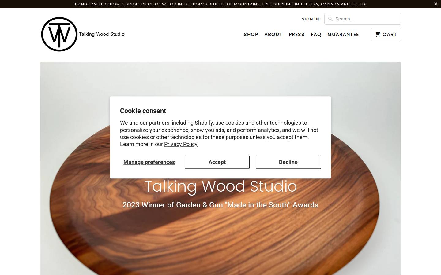 talkingwoodstudio.com homepage screenshot