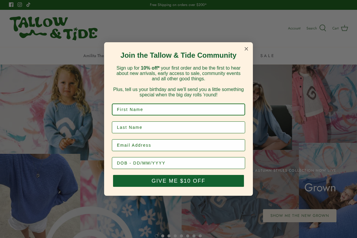 tallowandtide.com homepage screenshot