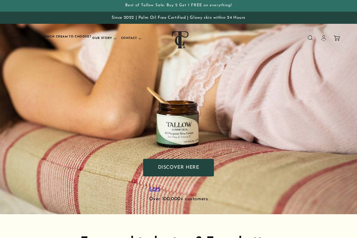 Tallow Cosmetics homepage screenshot