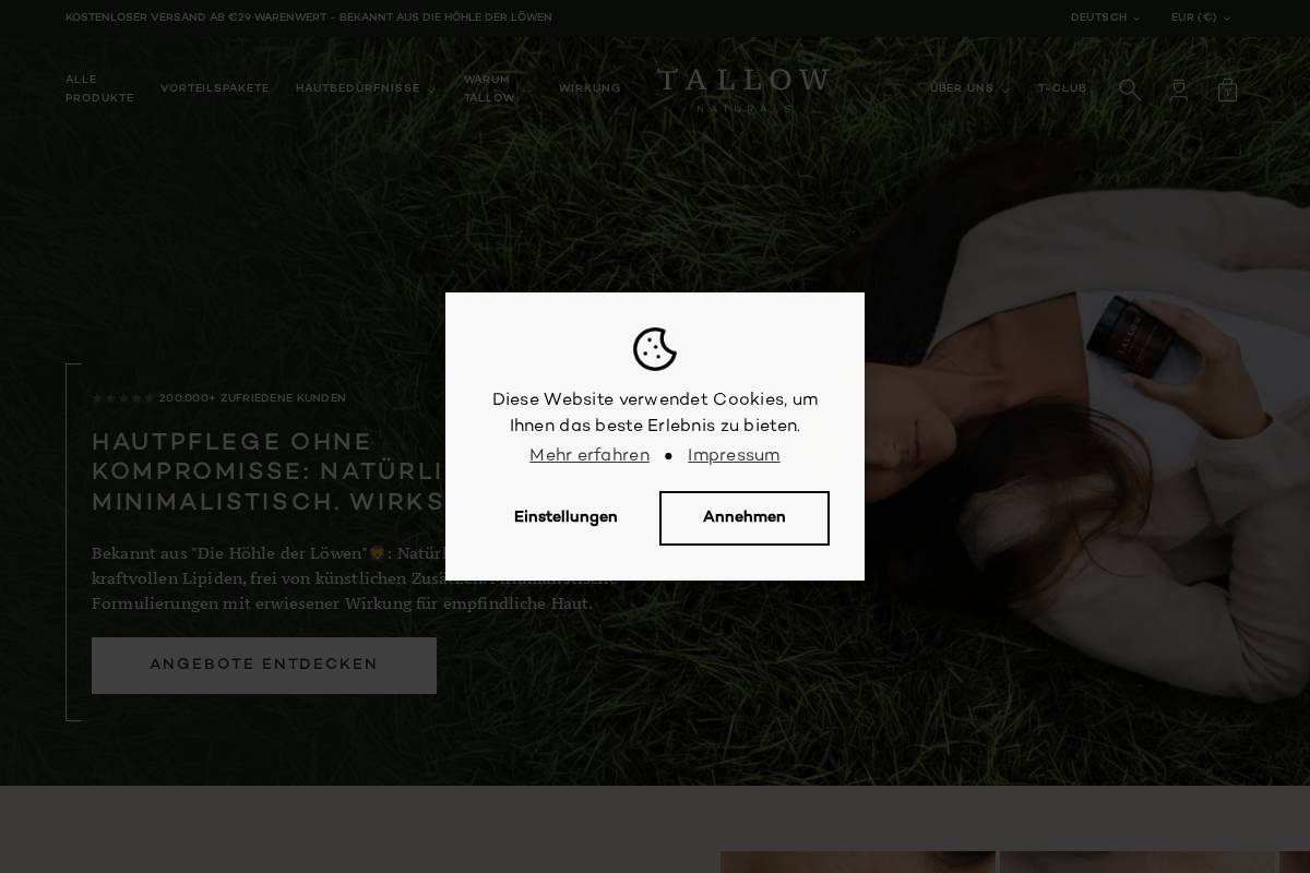 Tallow Naturals homepage screenshot