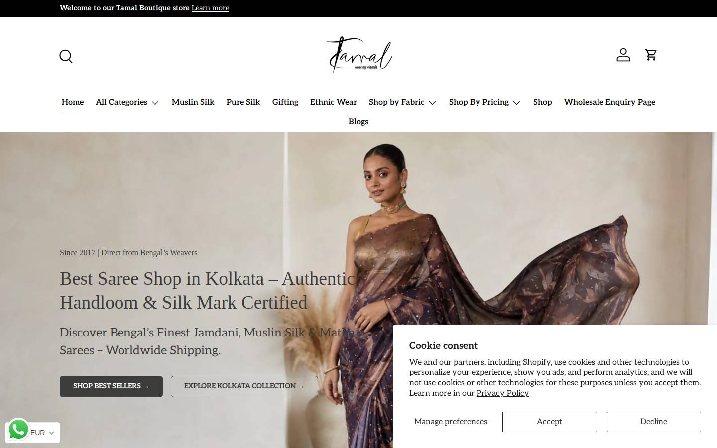 Tamal Boutique homepage screenshot
