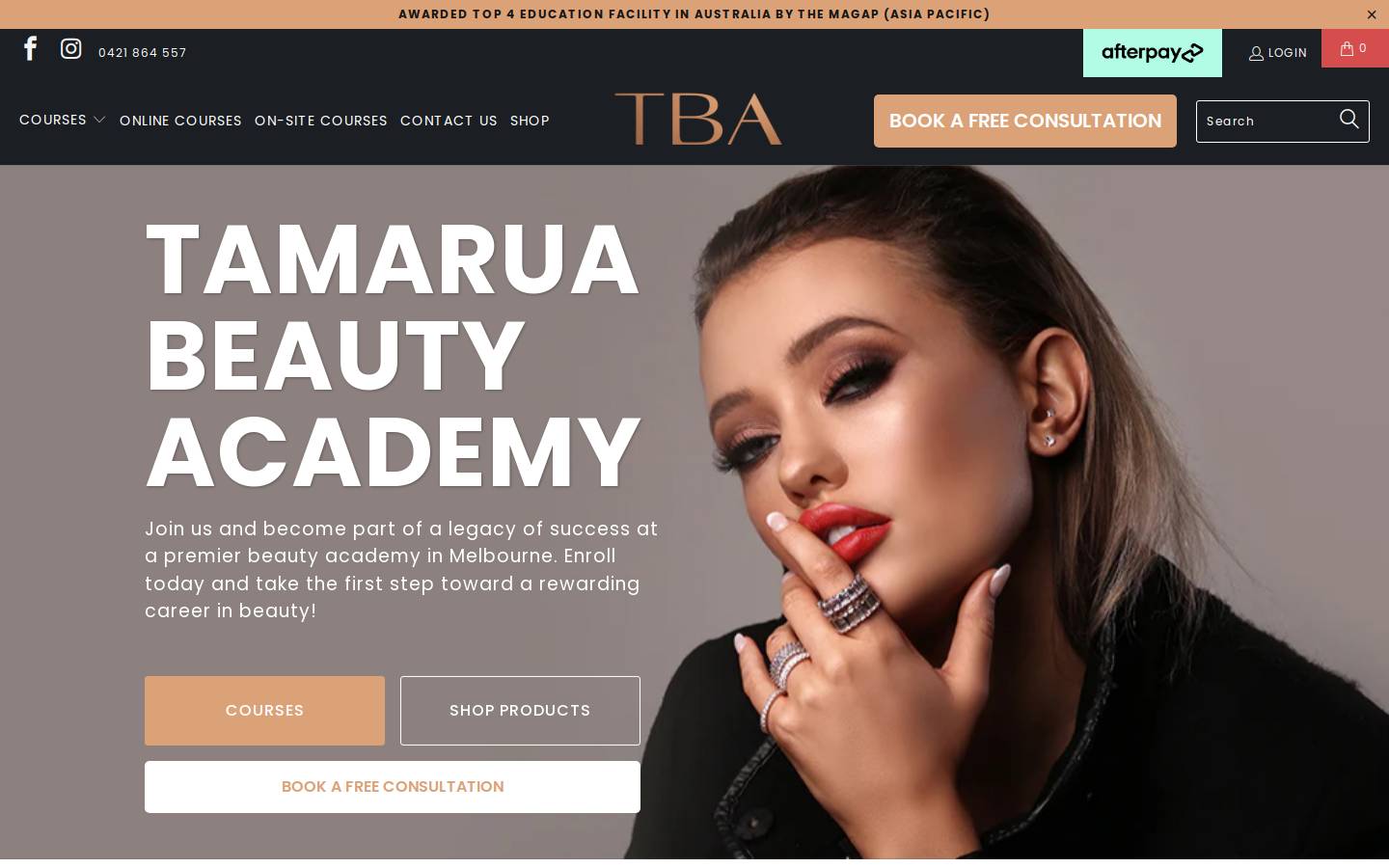 tamaruabeautyacademy.com.au homepage screenshot