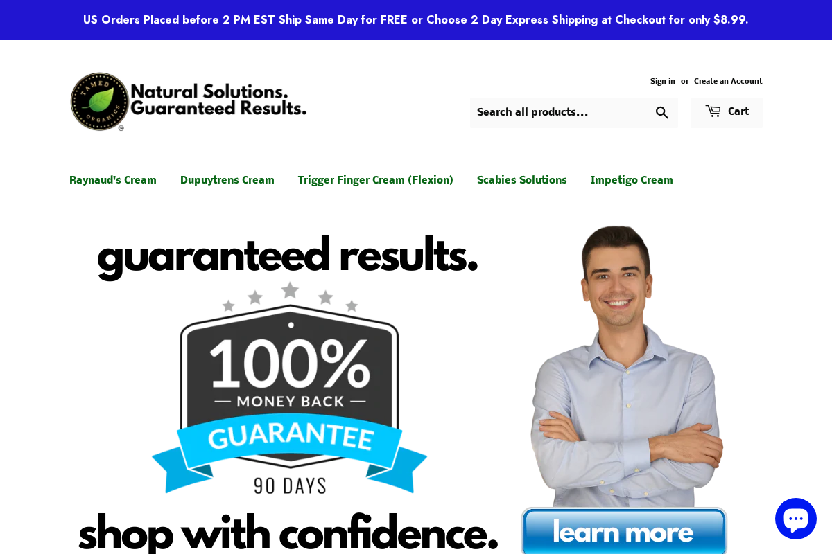 Tamed Organics Natural Solutions homepage screenshot