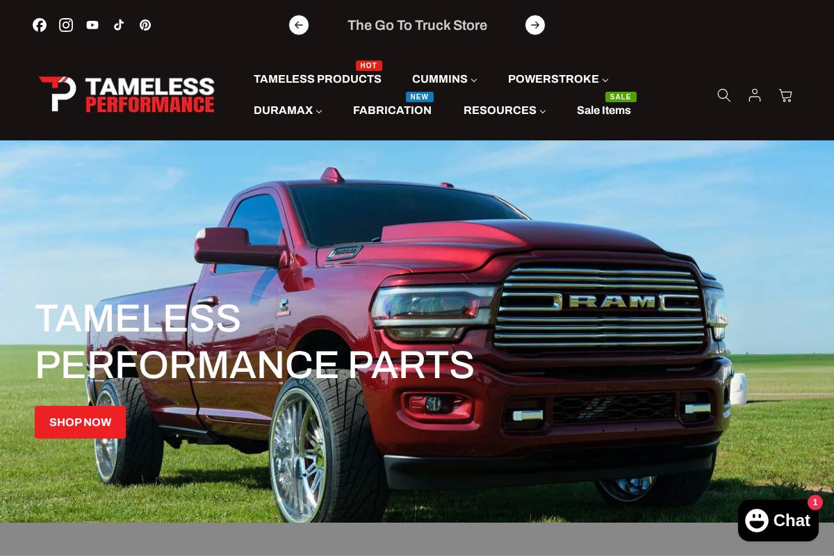 tamelessperformance.com homepage screenshot