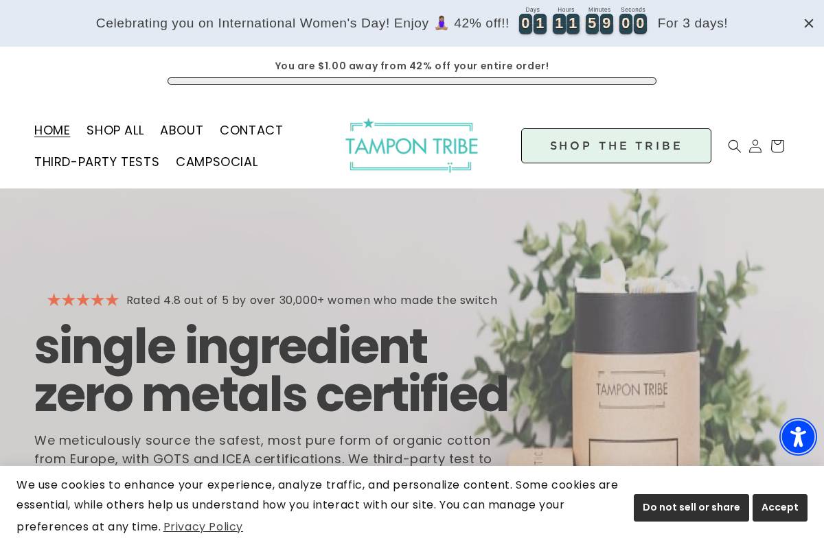 Tampon Tribe homepage screenshot