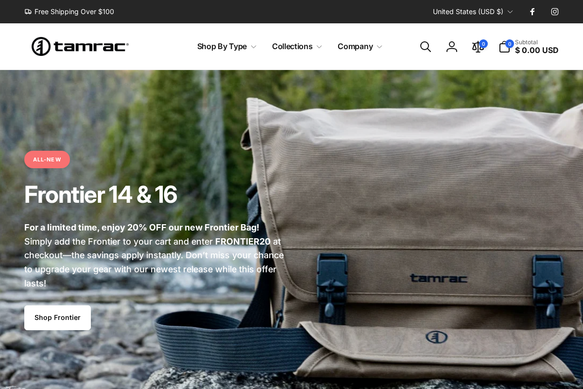 Tamrac homepage screenshot