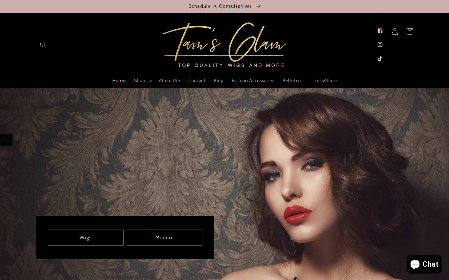 tamsglamshop.com homepage screenshot