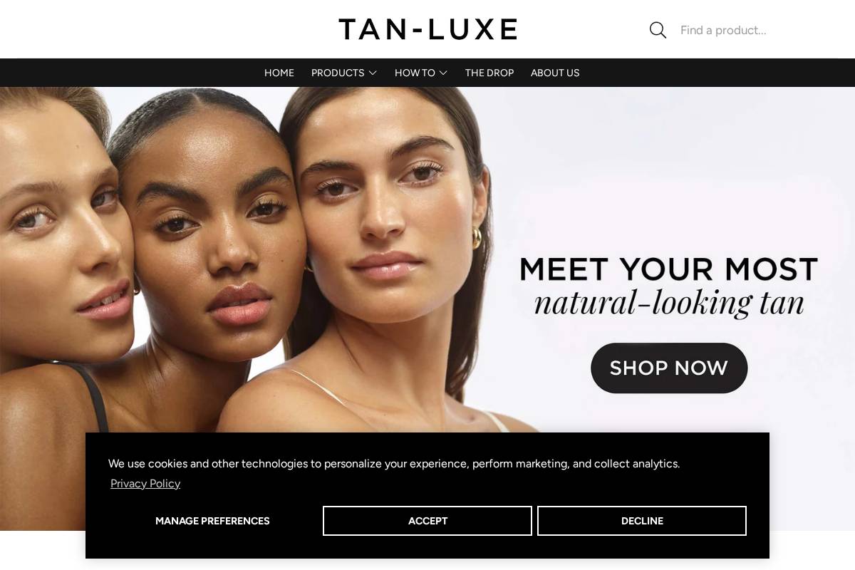 tan-luxe.com homepage screenshot