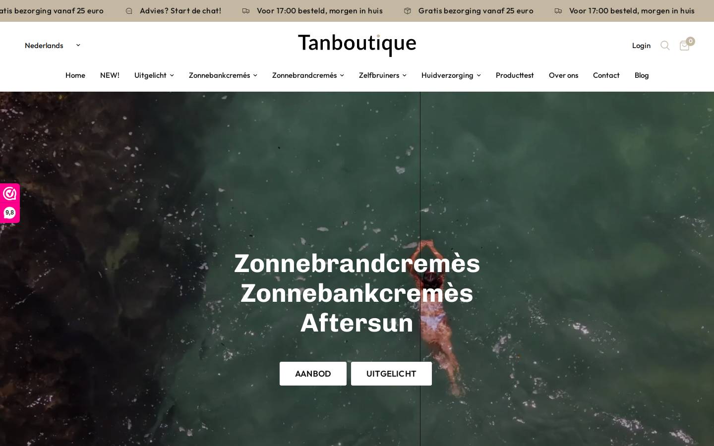tanboutique.nl homepage screenshot