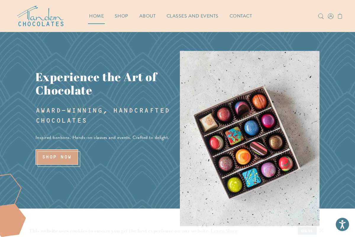 tandemchocolates.com homepage screenshot