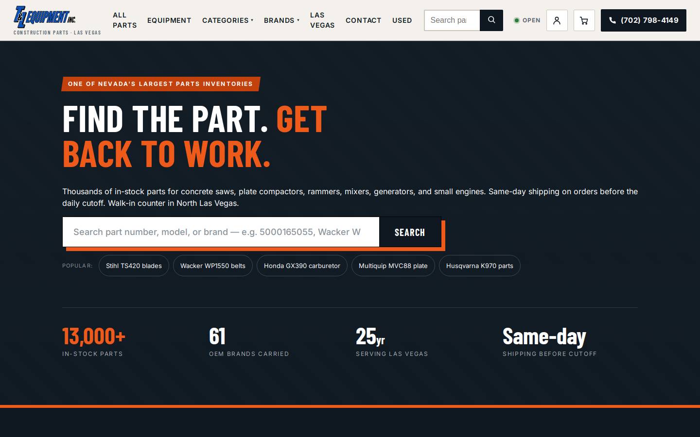 tandlequipment.com homepage screenshot