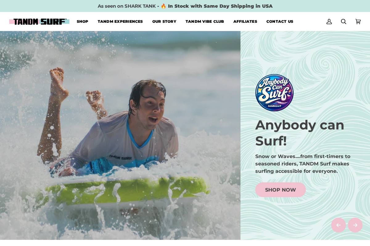 TANDM SURF homepage screenshot