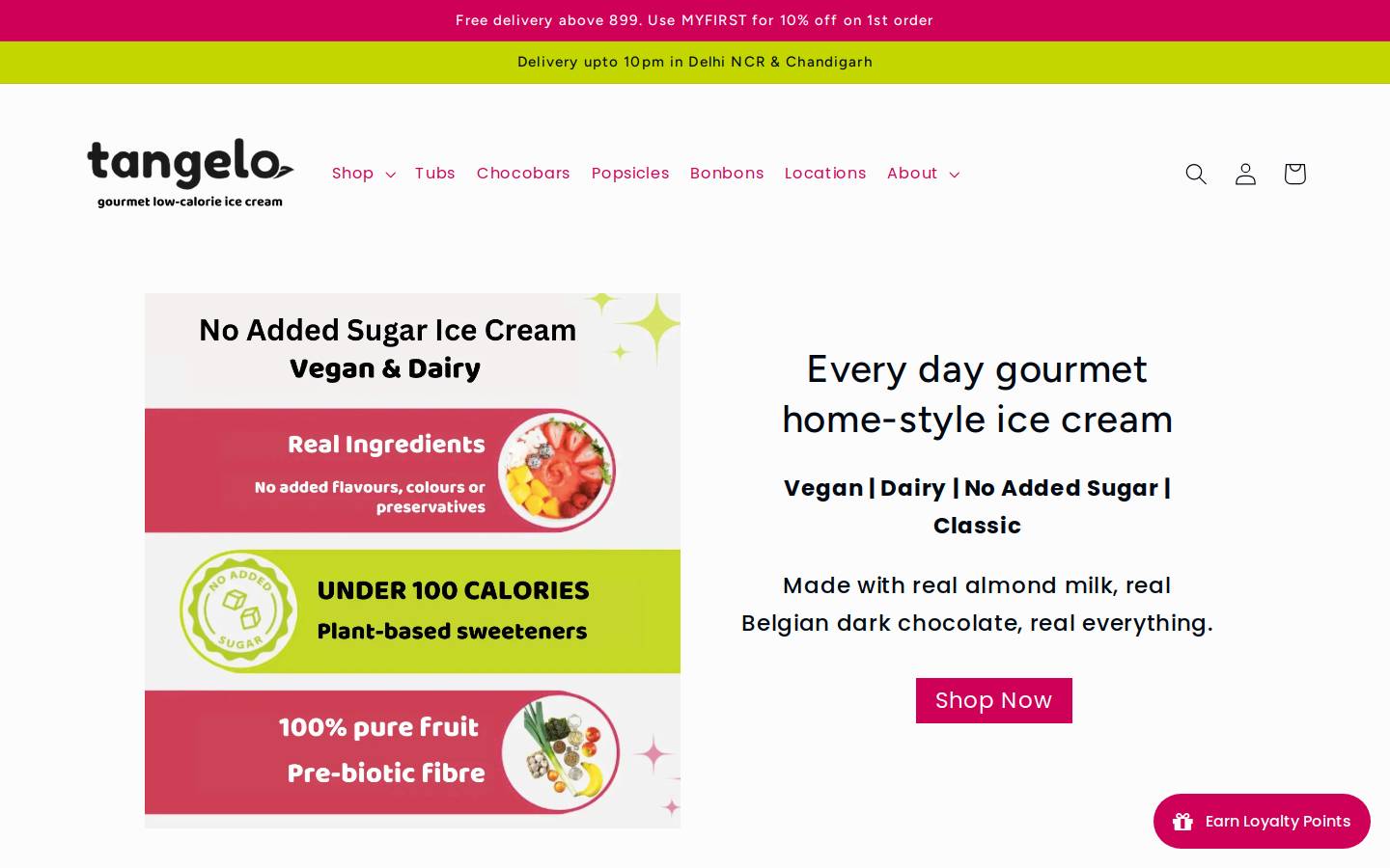 tangeloicecream.com homepage screenshot