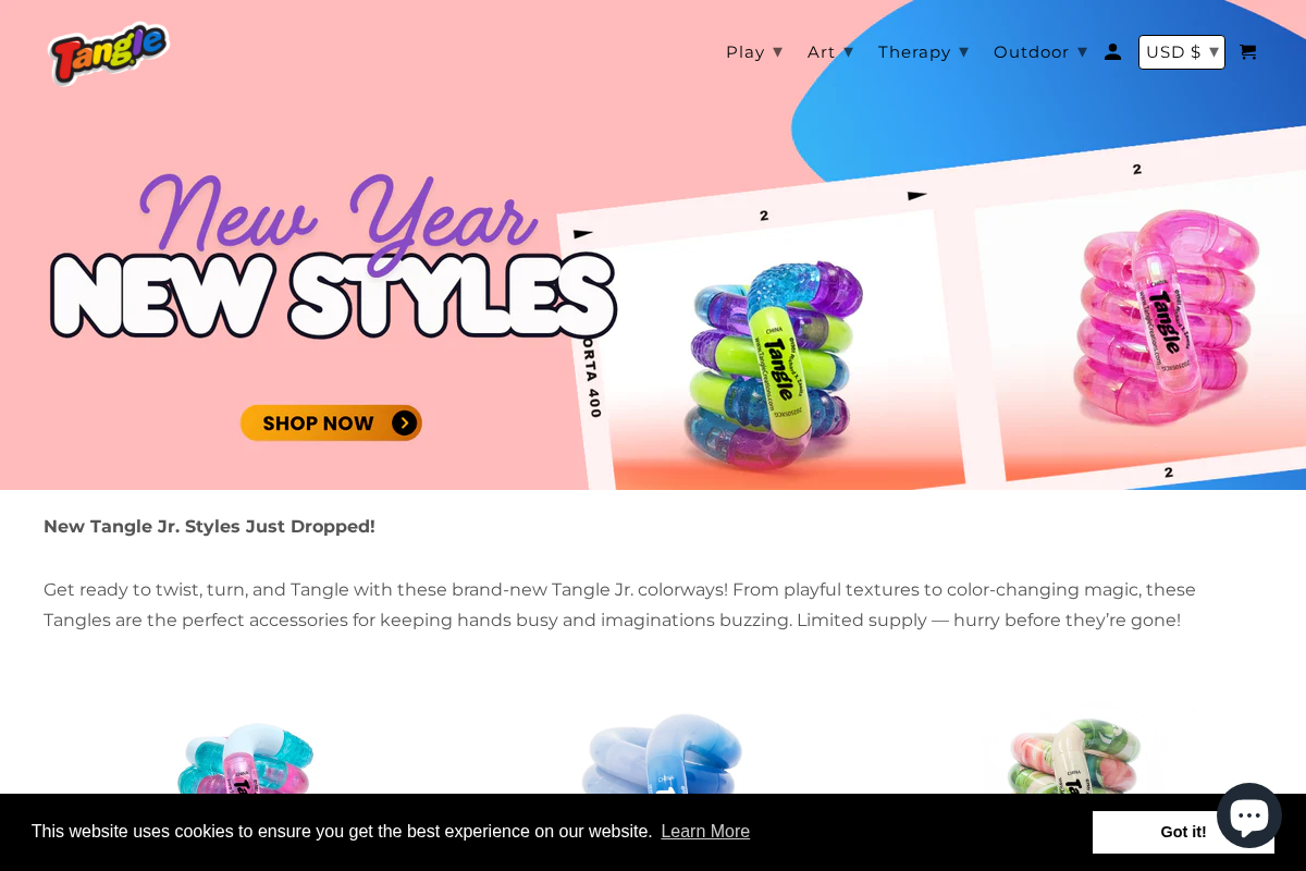 Tangle Creations homepage screenshot