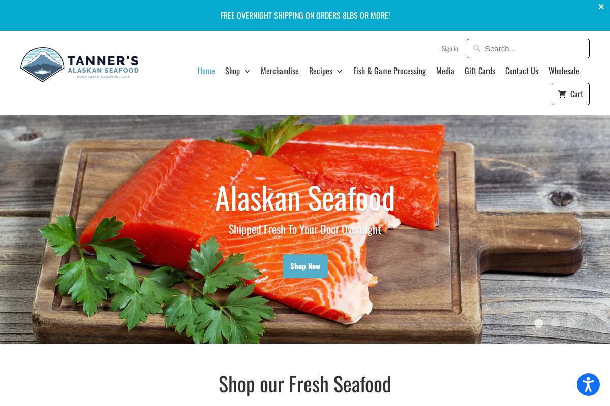Tanner’s Fresh Fish Processing homepage screenshot