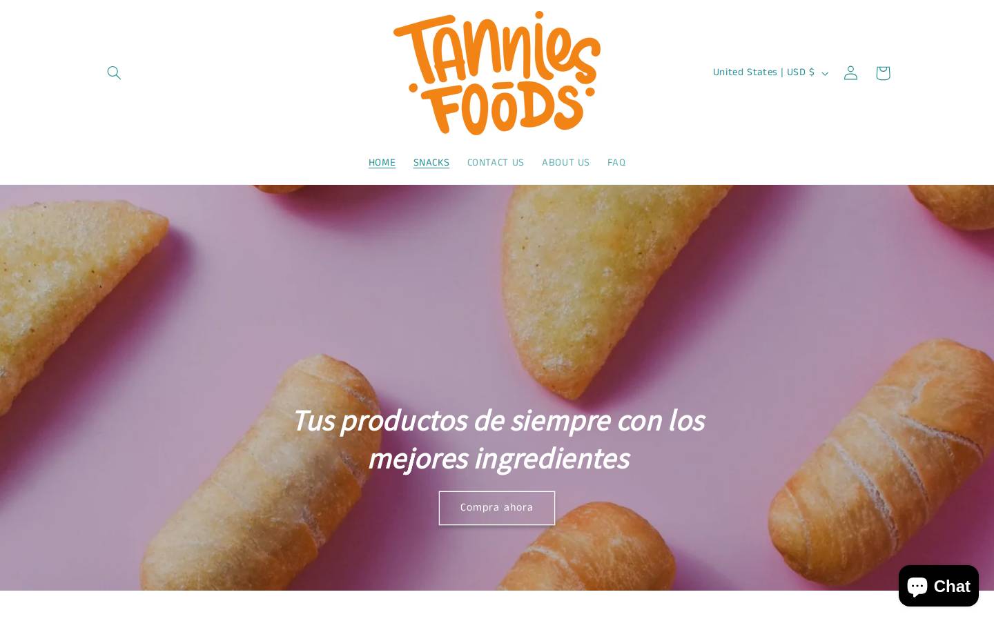 tanniesfoods.com homepage screenshot