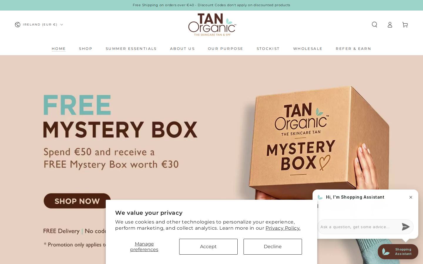 TanOrganic homepage screenshot