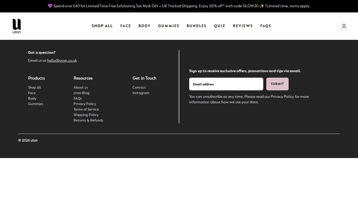 tanoutlet.com homepage screenshot