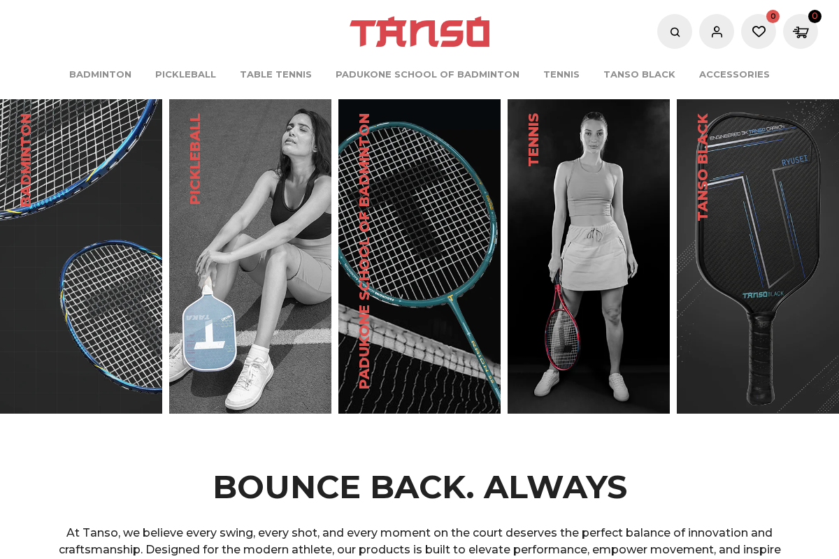 Tanso Racquets homepage screenshot
