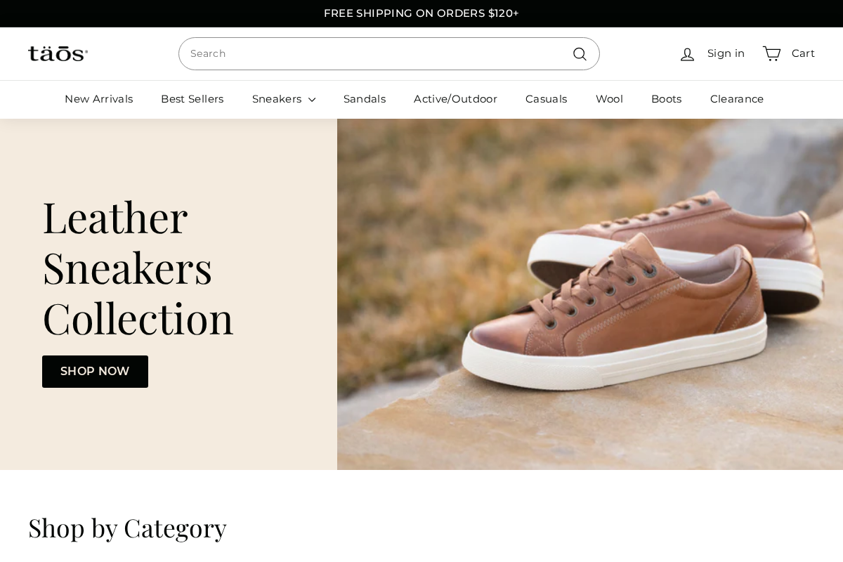 Taos Footwear homepage screenshot