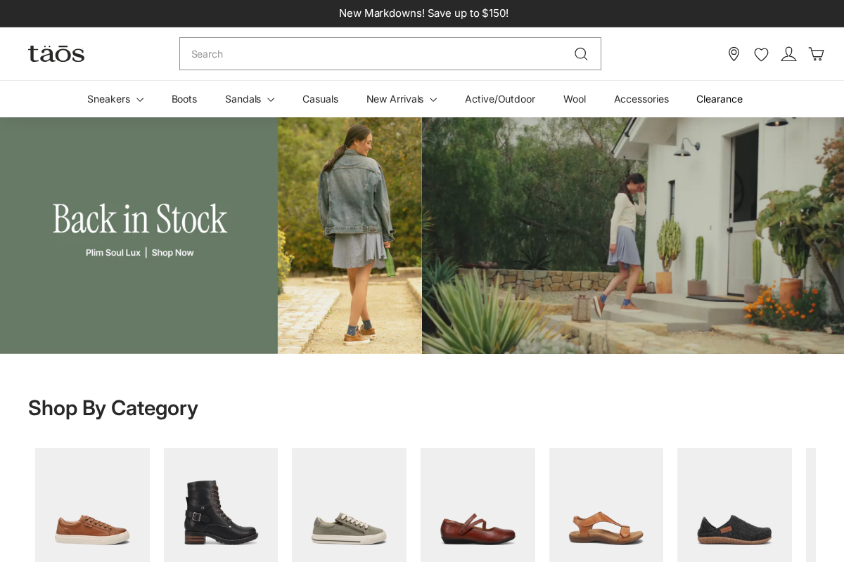 Taos Footwear homepage screenshot