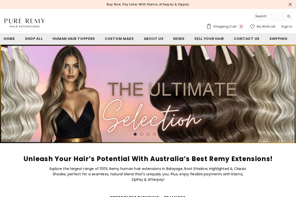 Pure Remy Hair Extensions homepage screenshot