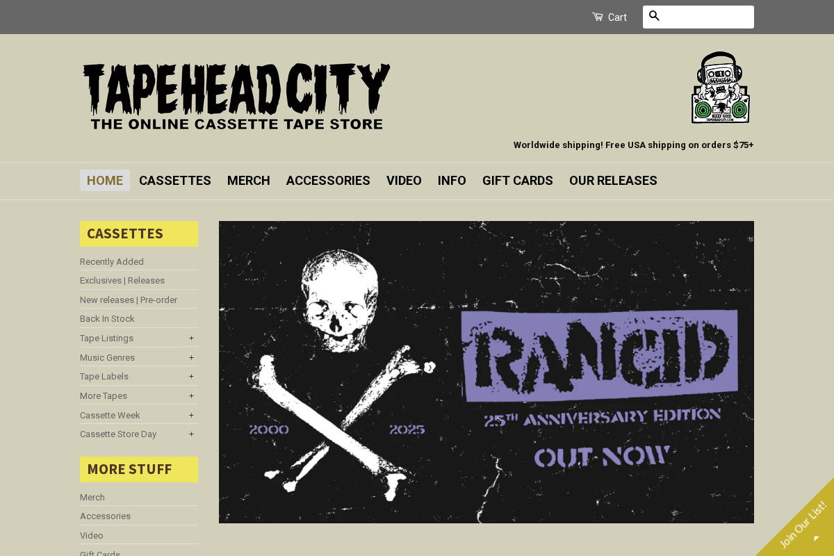tapeheadcity.com homepage screenshot