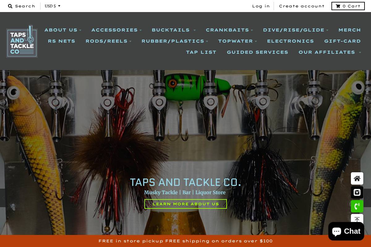 tapsandtackleco.com homepage screenshot