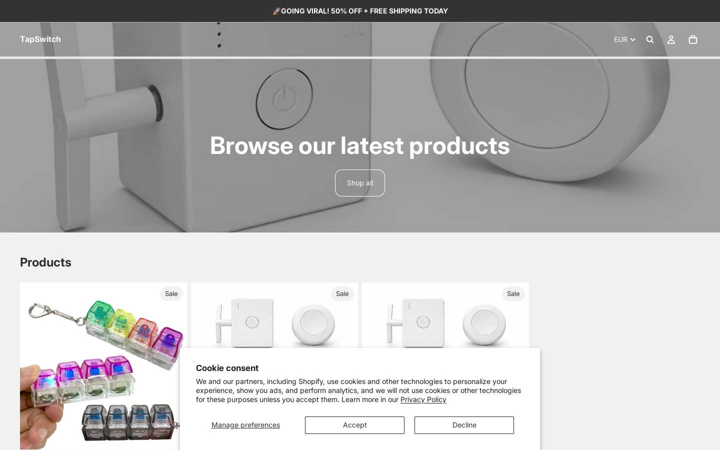 tapswitchshop.com homepage screenshot