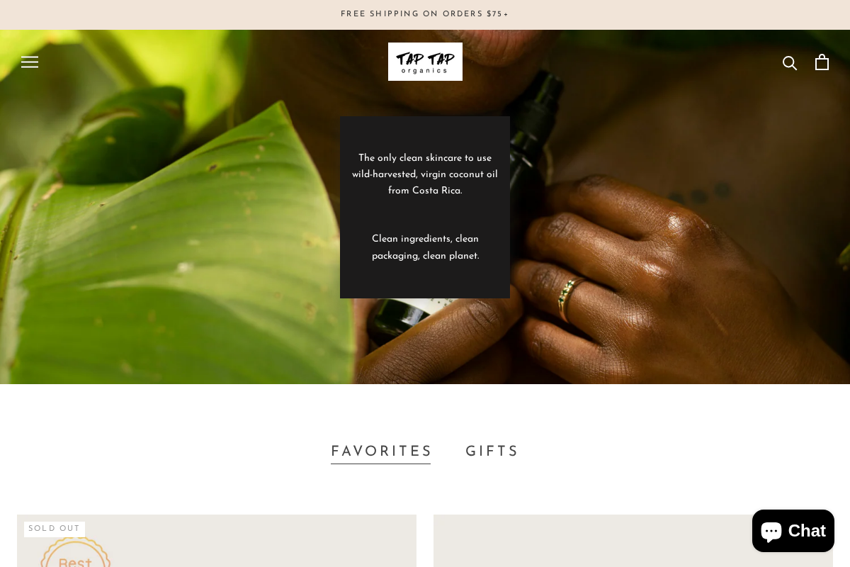 Tap Tap Organics homepage screenshot
