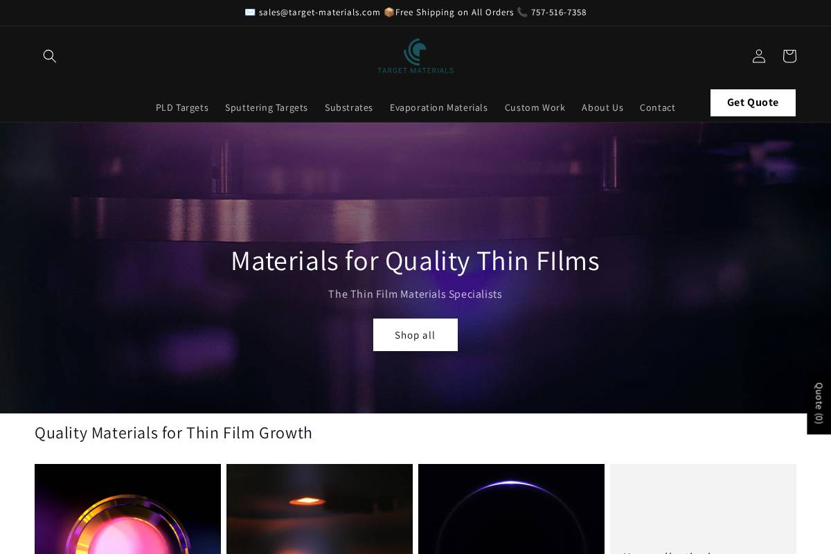 target-materials.com homepage screenshot