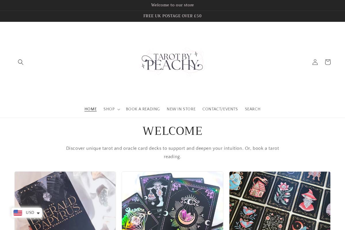 tarotbypeachy.com homepage screenshot