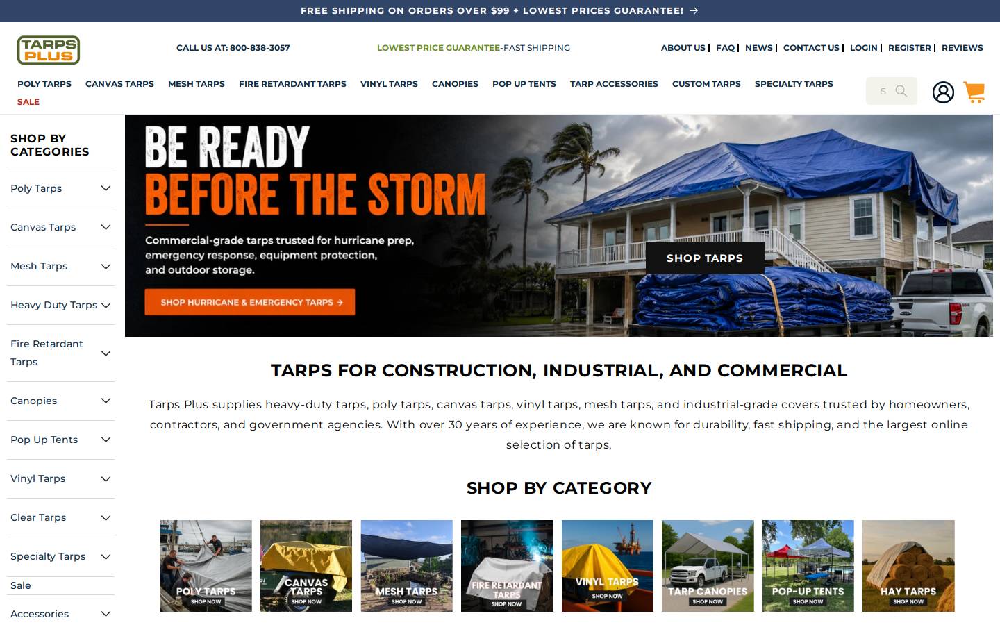Tarps Plus homepage screenshot