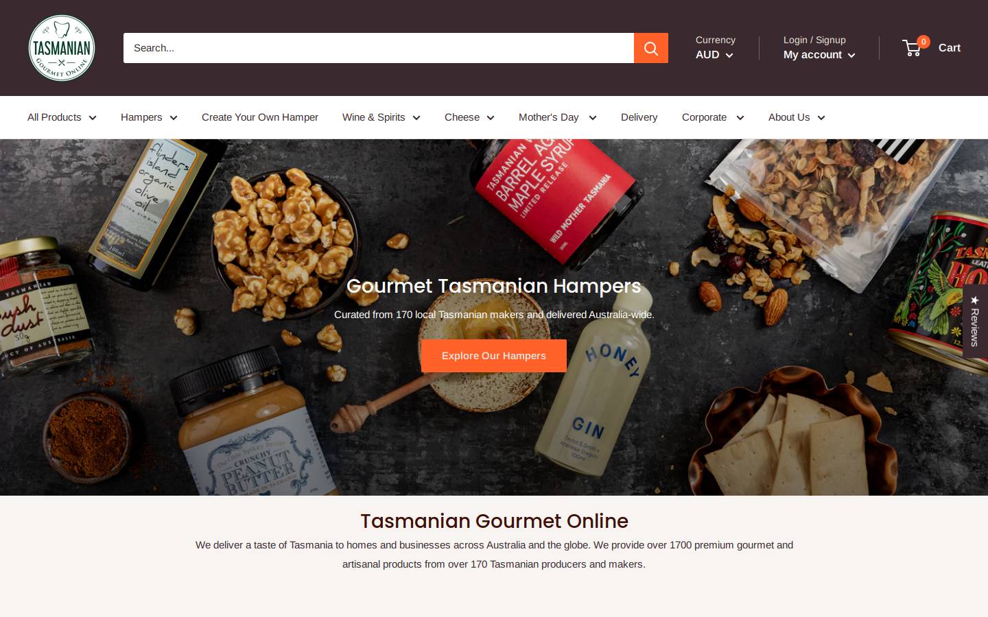Tasmanian Gourmet Online homepage screenshot