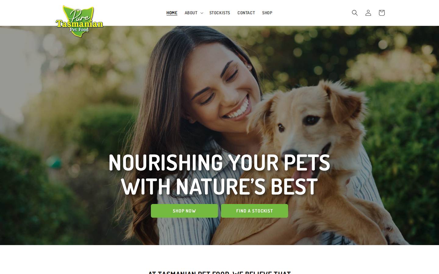 tasmanianpetfood.com homepage screenshot