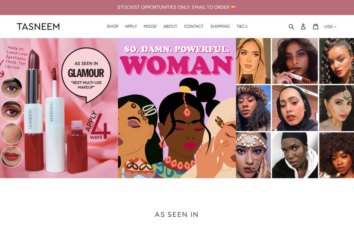 tasneemcosmetics.com homepage screenshot