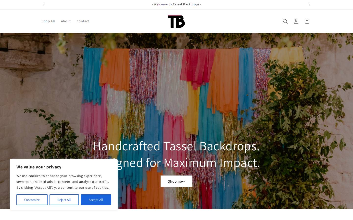 tasselbackdrops.com homepage screenshot
