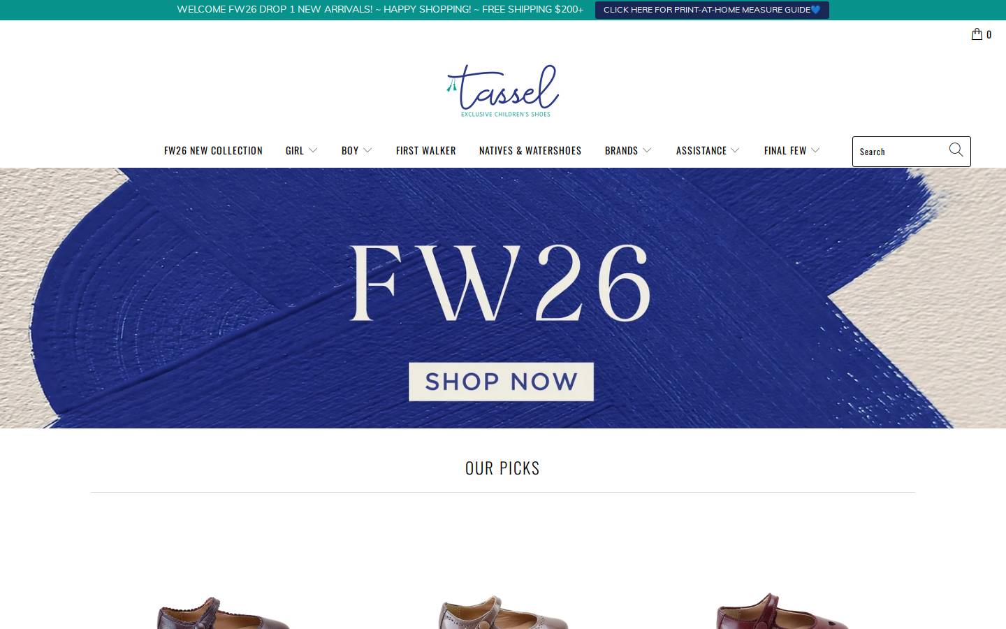 tasselchildrenshoes.com homepage screenshot