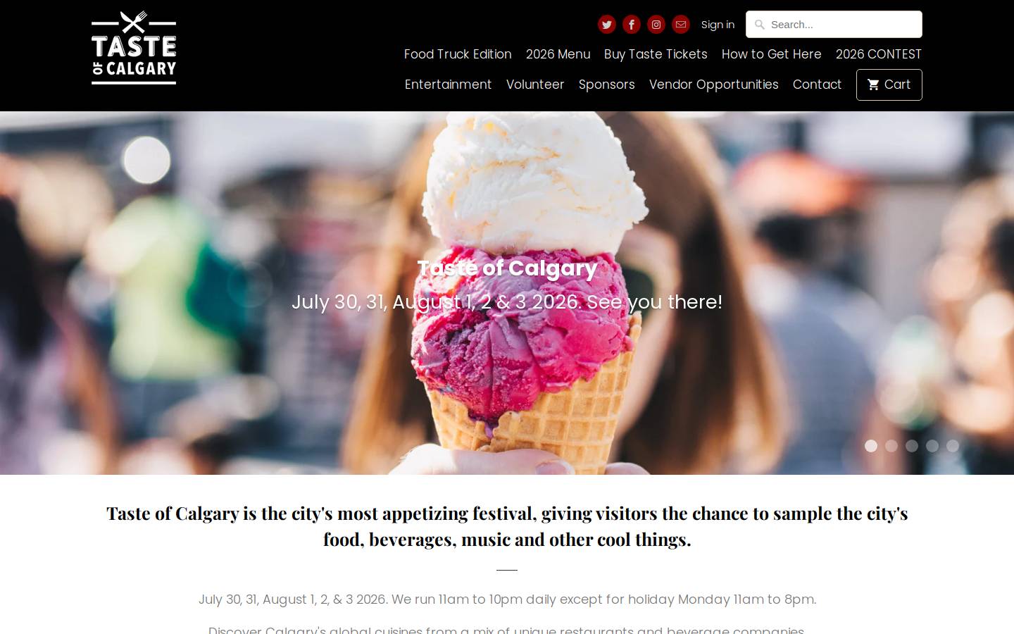 tasteofcalgary.com homepage screenshot